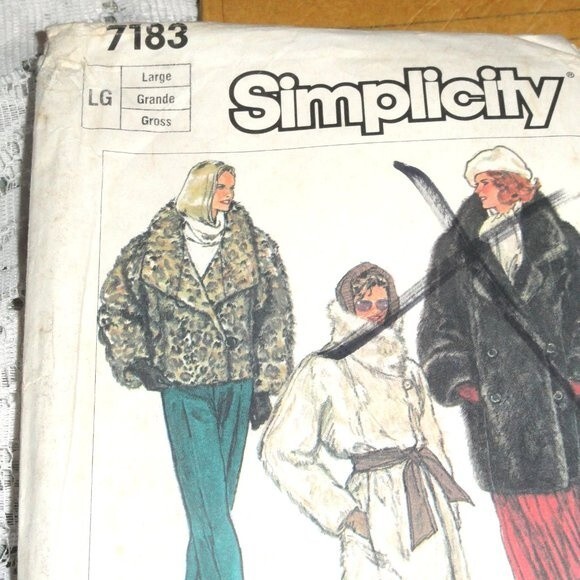 1985 Sewing Pattern Coat Sz Large Vintage Uncut Fur. Faux Fur - Picture 2 of 5